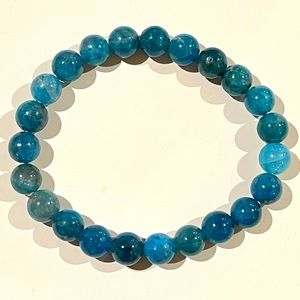 Blue Apatite Crystal Bead Bracelet.  8mm beads.  NWOT